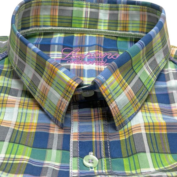 Luchiano Visconti‎ Plaid Cotton Modal Blend Button Down Shirt - Picture 2 of 9